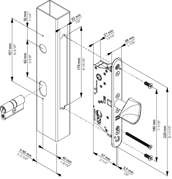 Insert Sliding Gate Lock Drawing